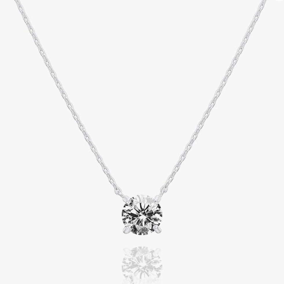 Crystal Solitaire 1.5 Carat Cubic Zirconia Dainty Necklace (White Gold)