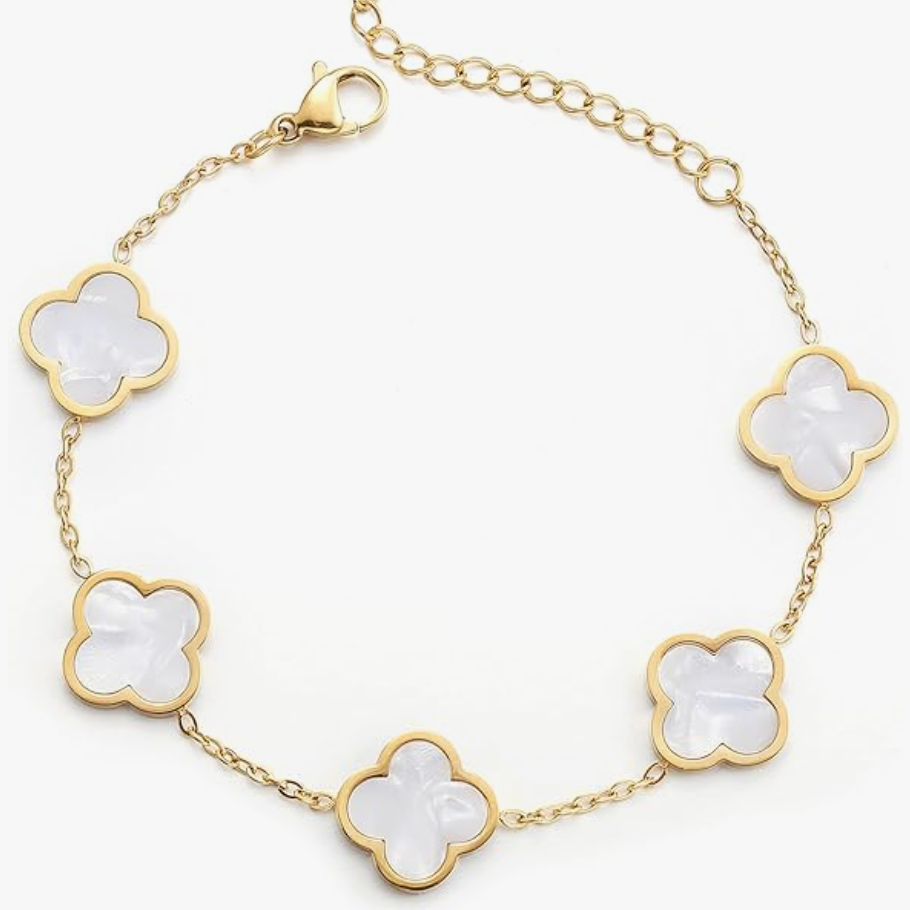 Four-Leaf White Clover Link Bracelet
