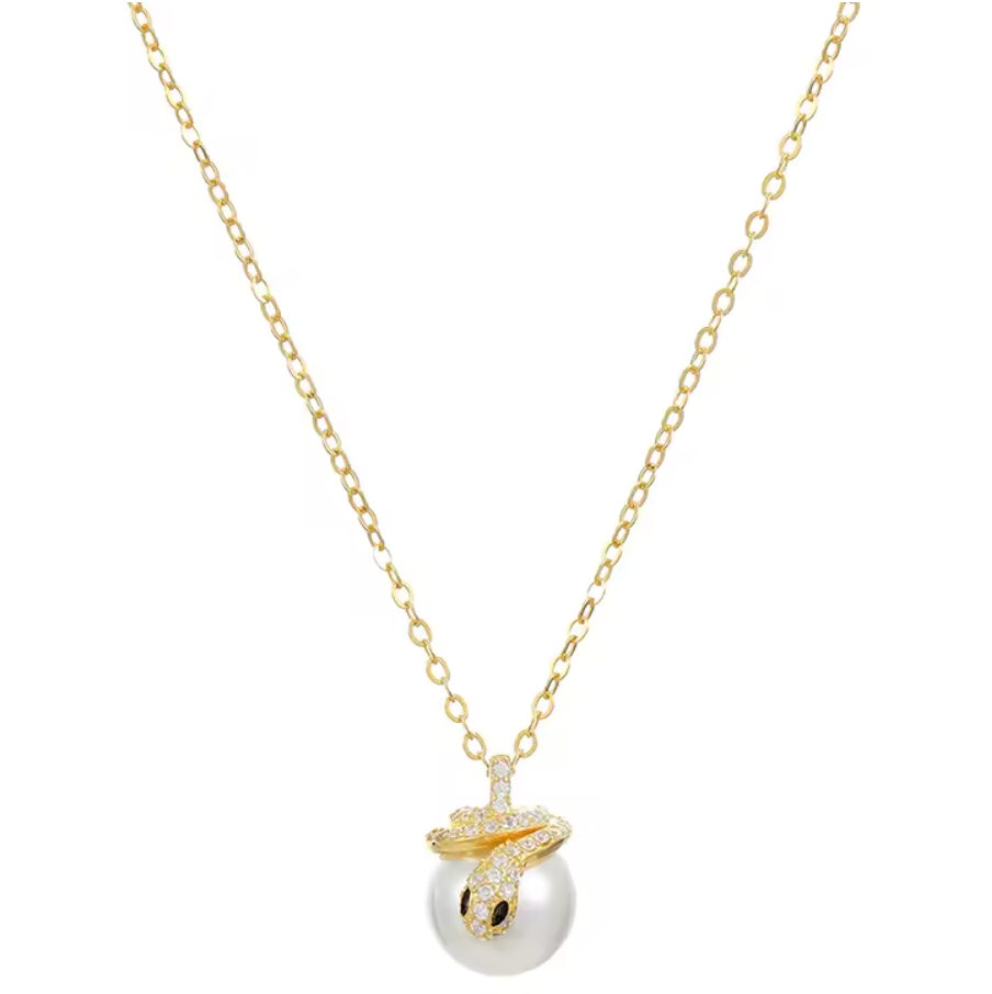 Snake Zircon Pearl Pendant Necklace