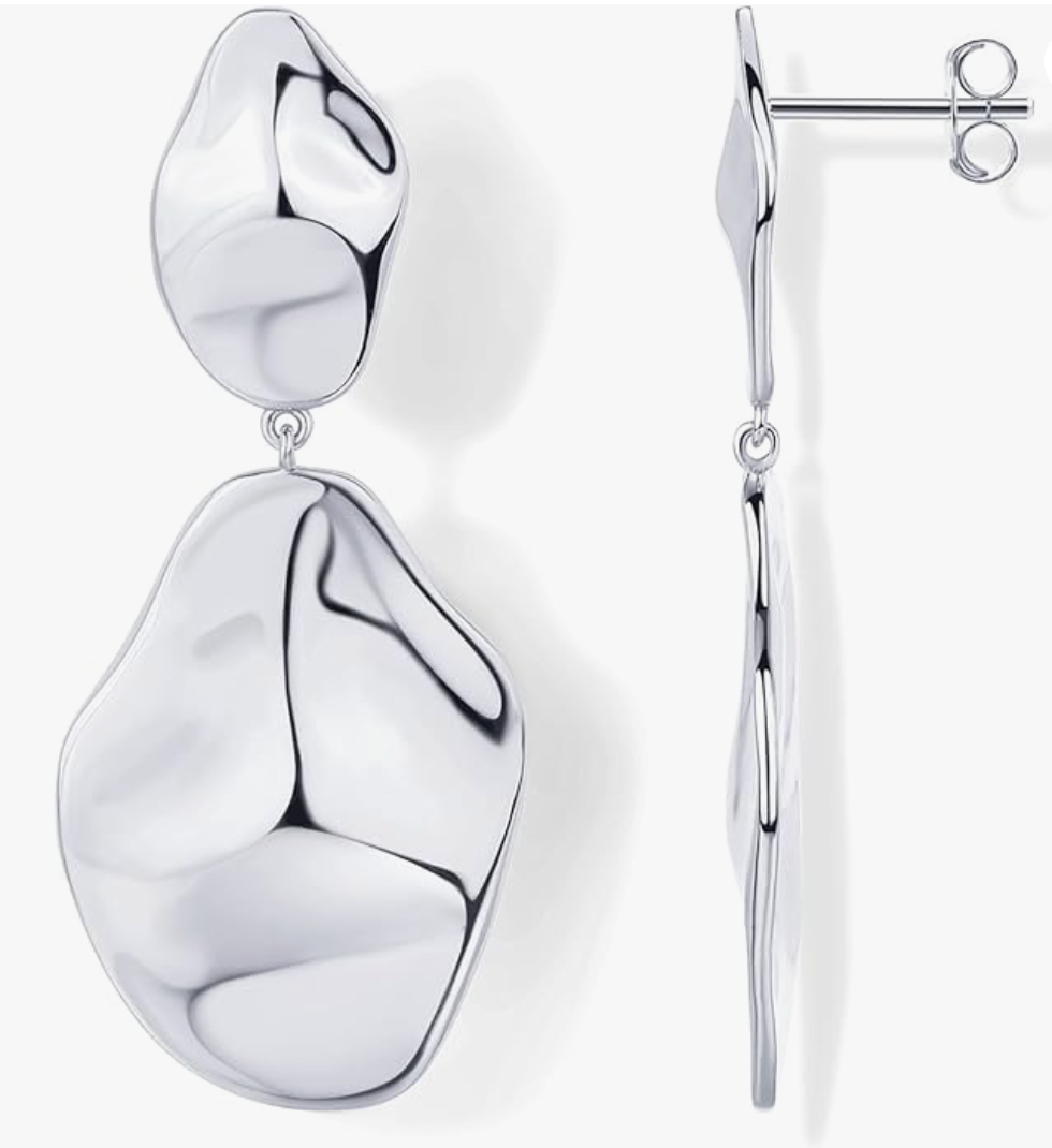 White Gold Lightweight Hammered Drop Dangle Earrings